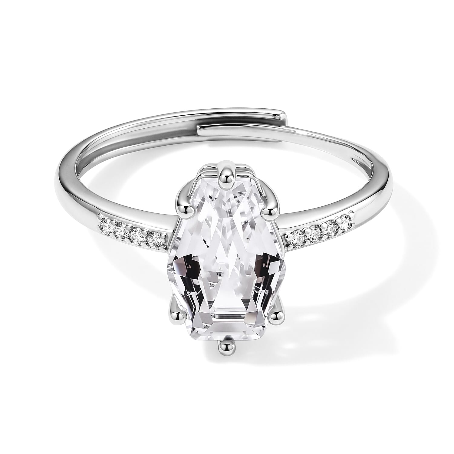 White Crystal Quartz and Simulated Diamond 2.00 ctw Ring in Silvertone (Adjustable)