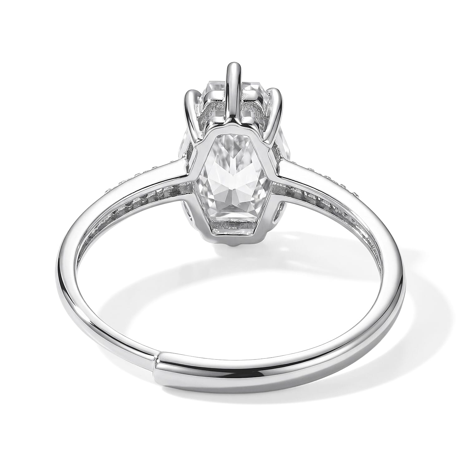 White Crystal Quartz and Simulated Diamond 2.00 ctw Ring in Silvertone (Adjustable)