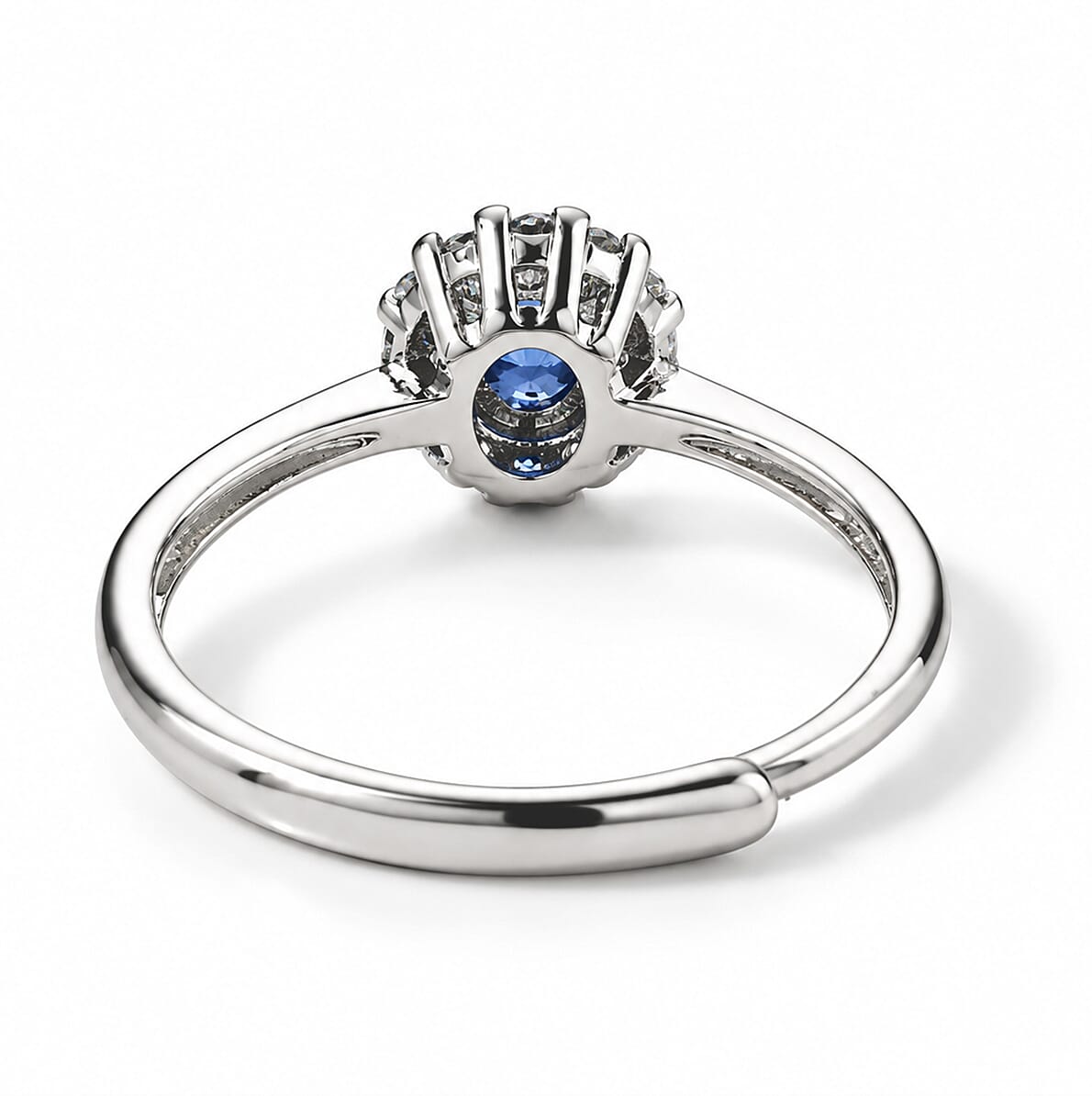 Blue Sapphire and Simulated Diamond 1.00 ctw Ring in Silvertone (Adjustable)