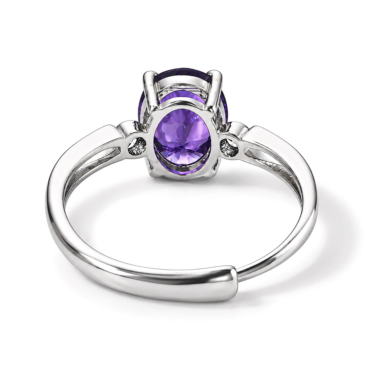 Amethyst and Simulated Diamond 2.00 ctw Ring in Silvertone (Adjustable)