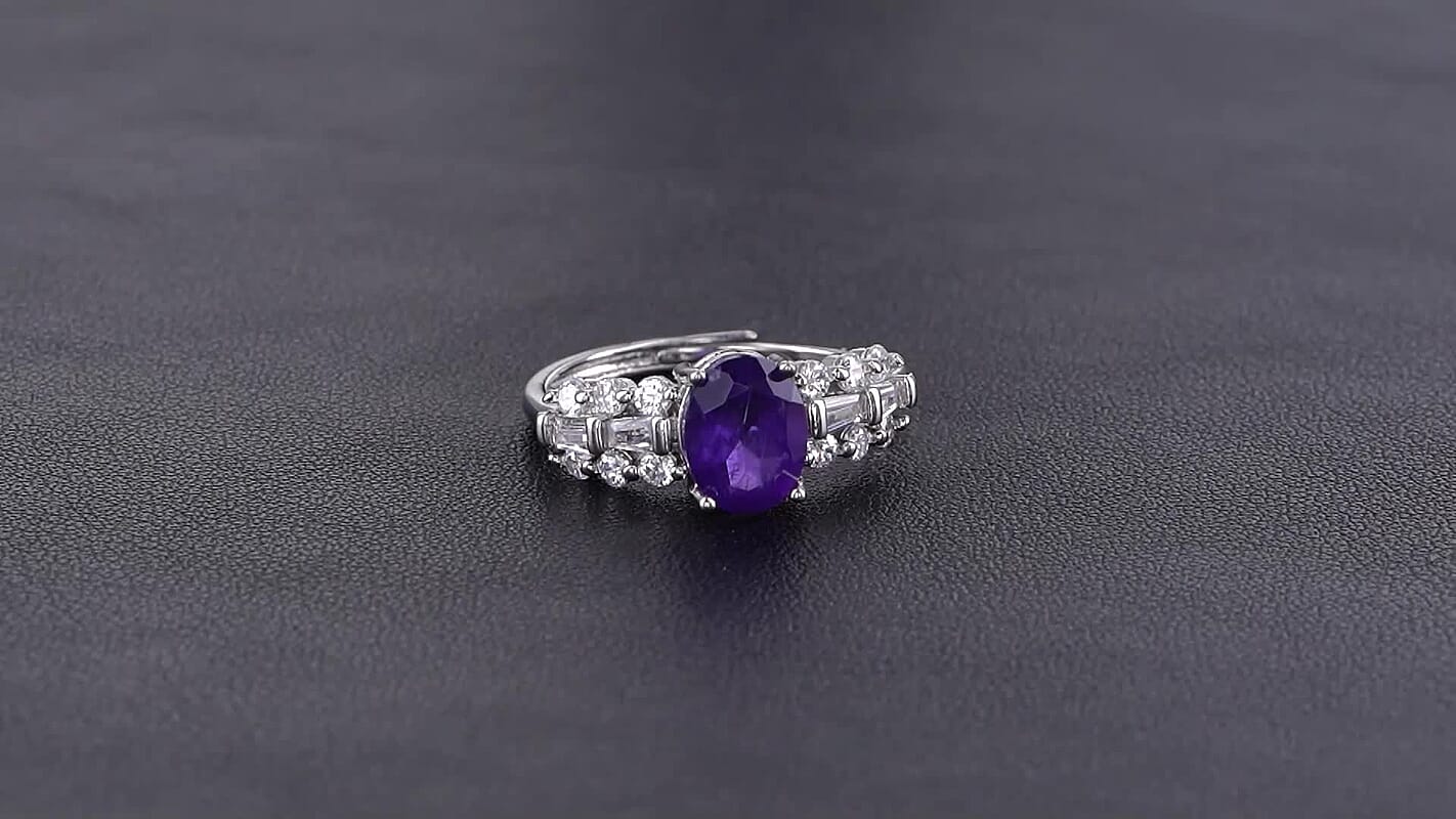 Amethyst and Simulated Diamond 3.00 ctw Ring in Silvertone (Adjustable)