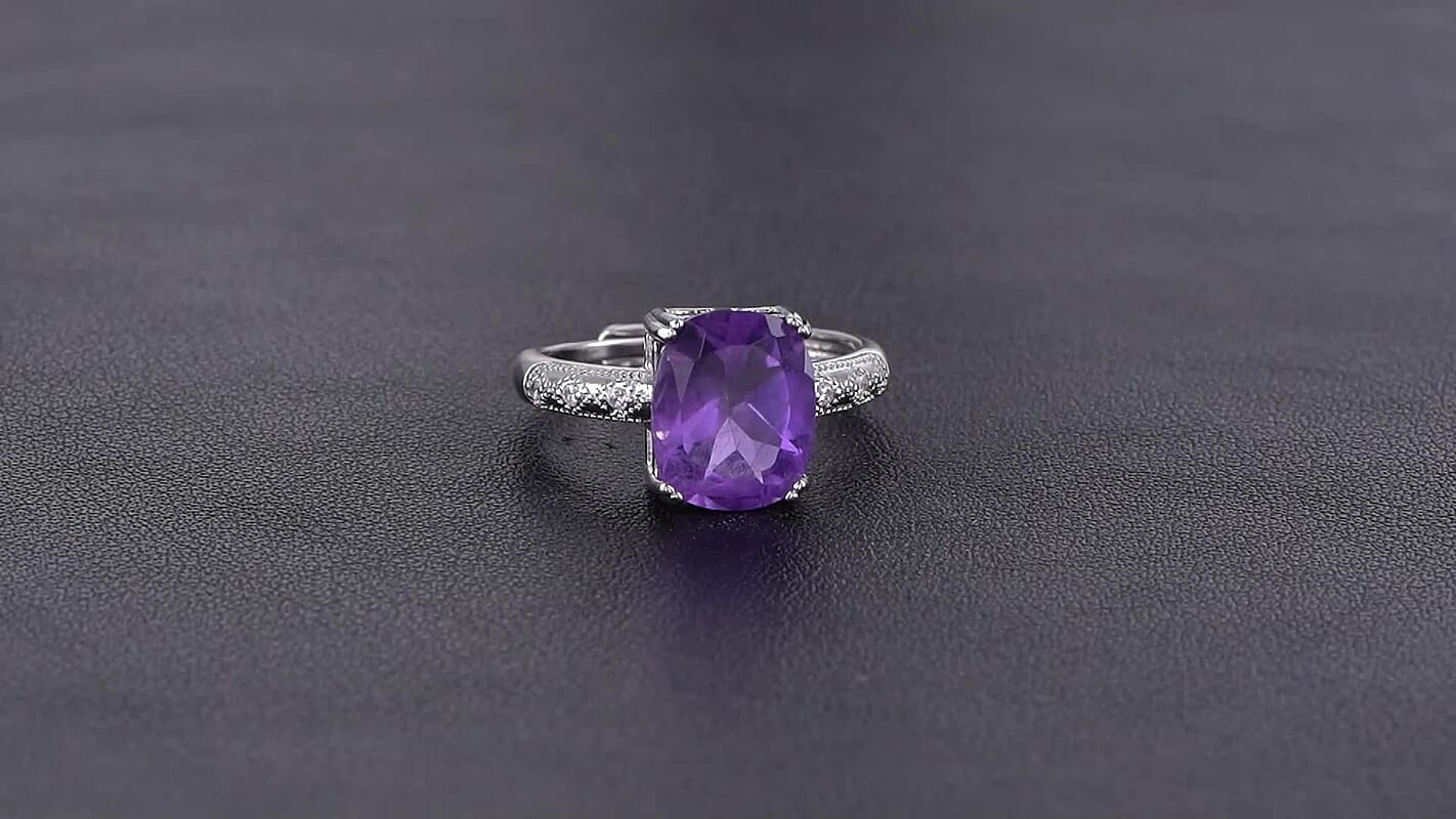 Amethyst and Simulated Diamond 3.50 ctw Ring in Silvertone (Adjustable)