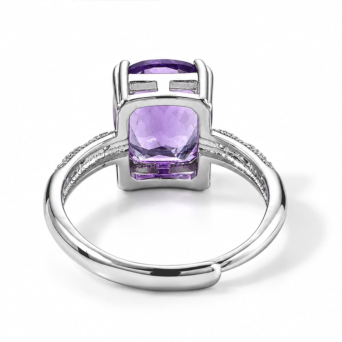 Amethyst and Simulated Diamond 3.50 ctw Ring in Silvertone (Adjustable)