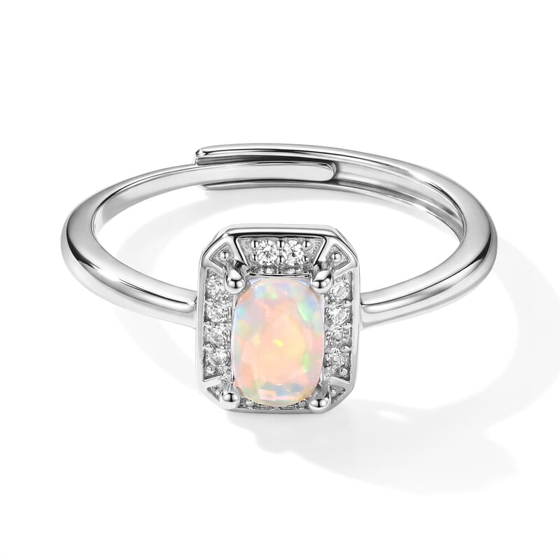 Opal and Simulated Diamond 1.10 ctw Ring in Silvertone (Adjustable)