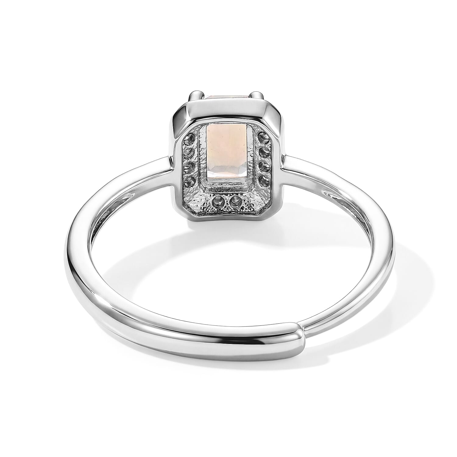 Opal and Simulated Diamond 1.10 ctw Ring in Silvertone (Adjustable)