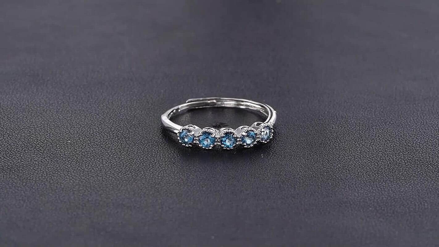 Blue Topaz 1.0 ctw 5 Stone Ring Silvertone (Adjustable)