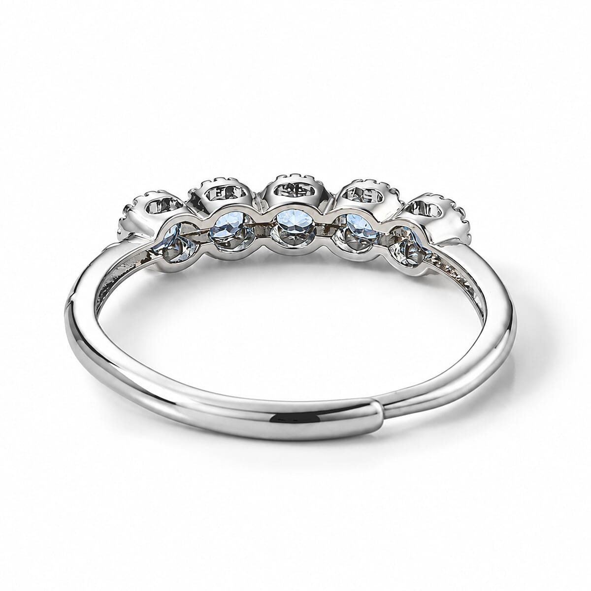 Blue Topaz 1.00 ctw 5 Stone Ring Silvertone (Adjustable)