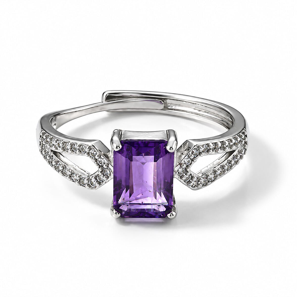 Amethyst and Simulated Diamond 3.00 ctw Ring in Silvertone (Adjustable)