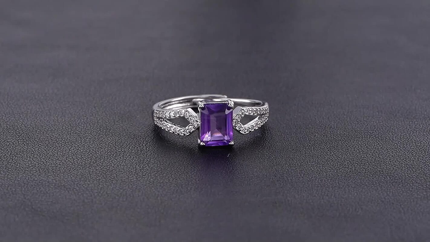 Amethyst & Simulated Diamond 3.00 ctw Ring in Silvertone (Adjustable)