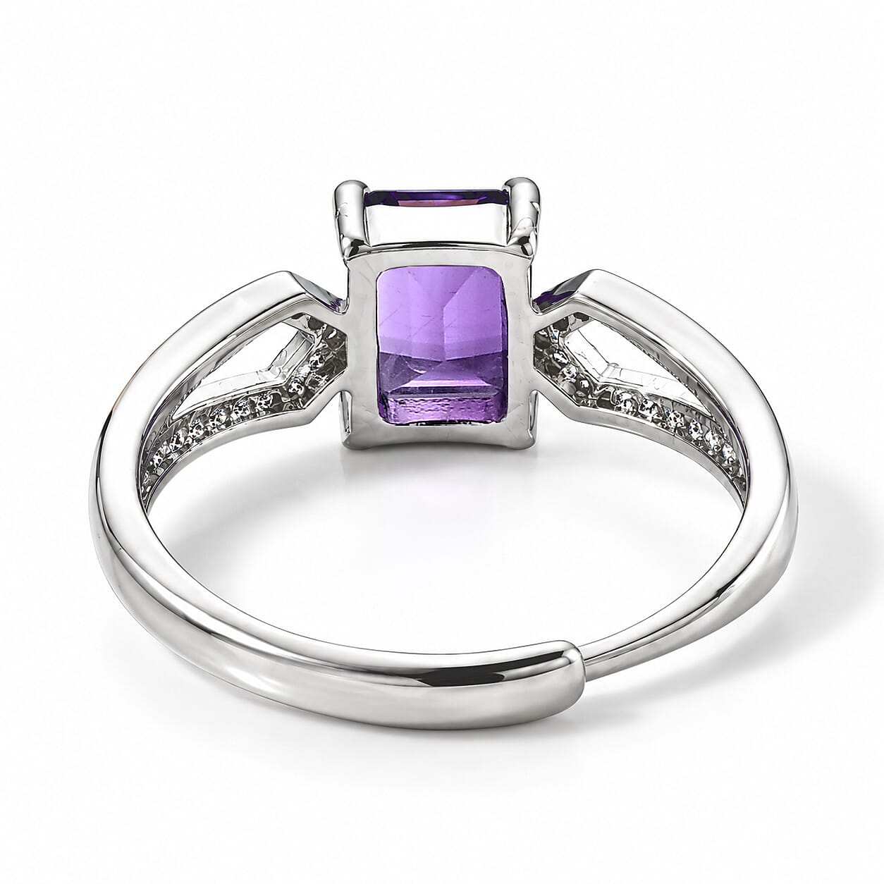 Amethyst and Simulated Diamond 3.00 ctw Ring in Silvertone (Adjustable)