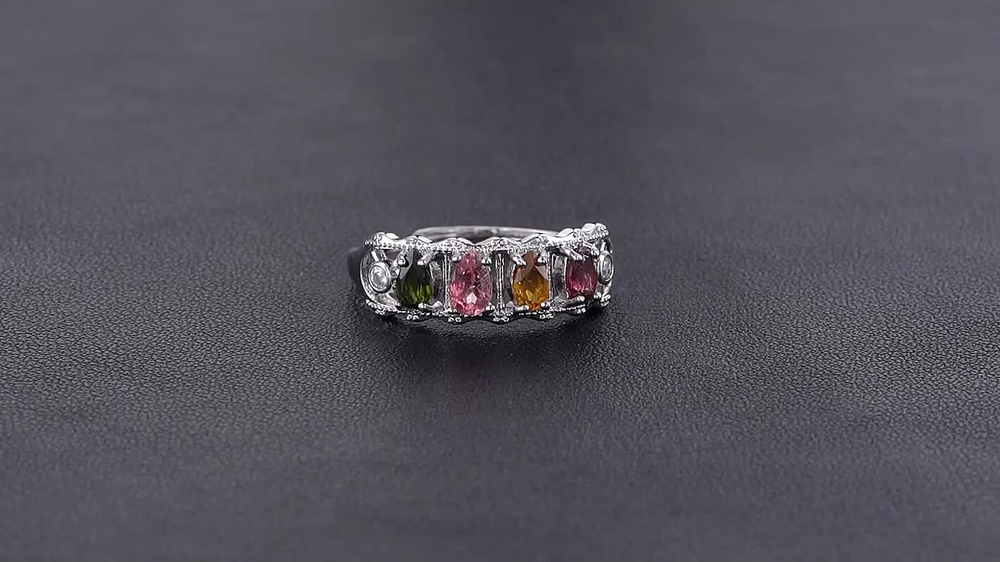 Multi-Tourmaline and Simulated Diamond 3.00 ctw Ring in Silvertone (Adjustable)