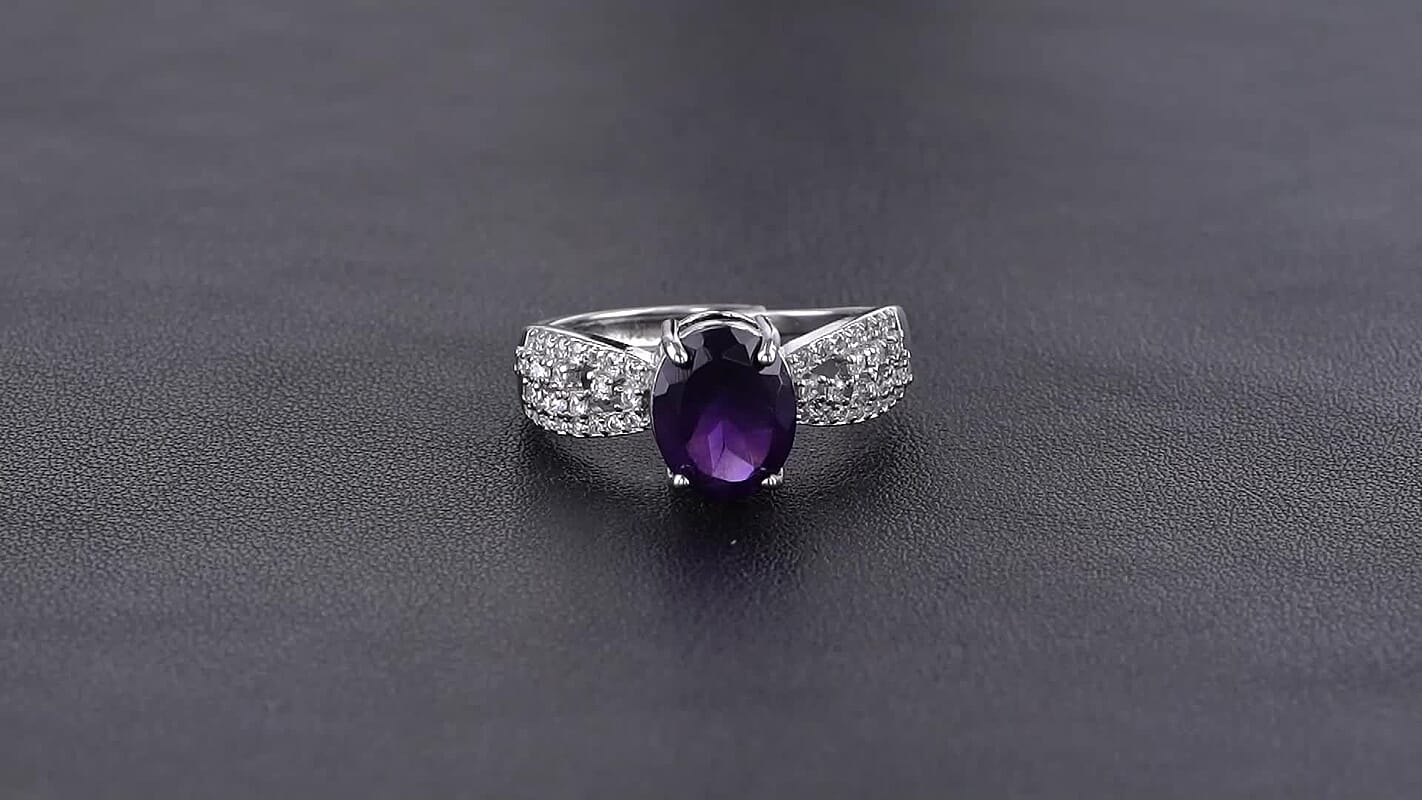 Amethyst and Simulated Diamond 3.0 ctw Ring in Silvertone (Adjustable)