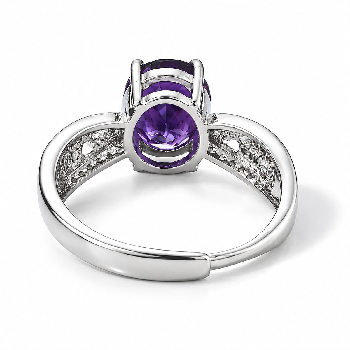 Amethyst and Simulated Diamond 3.00 ctw Ring in Silvertone (Adjustable)