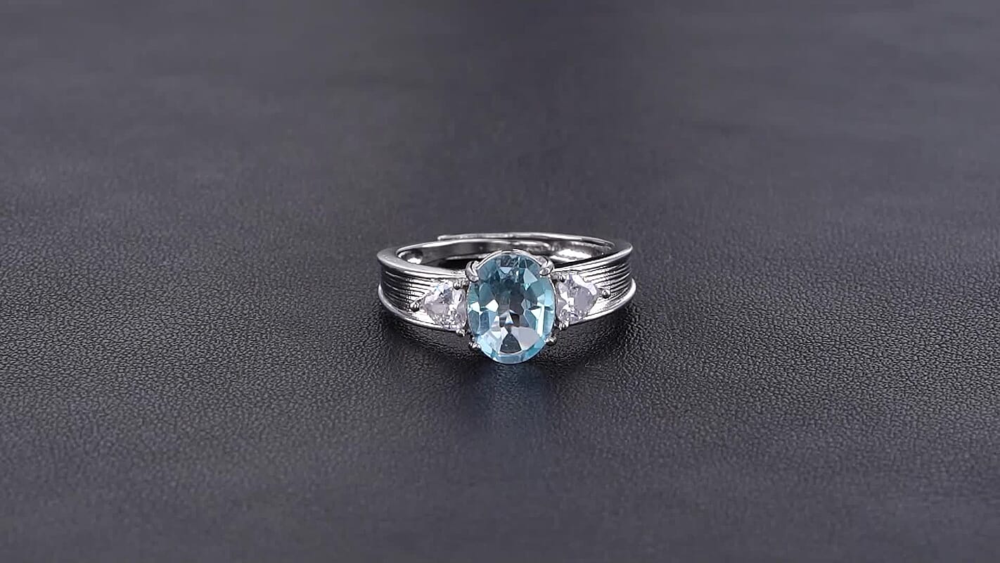 Blue Topaz & Simulated Diamond 2.50 ctw Ring in Silvertone (Adjustable)