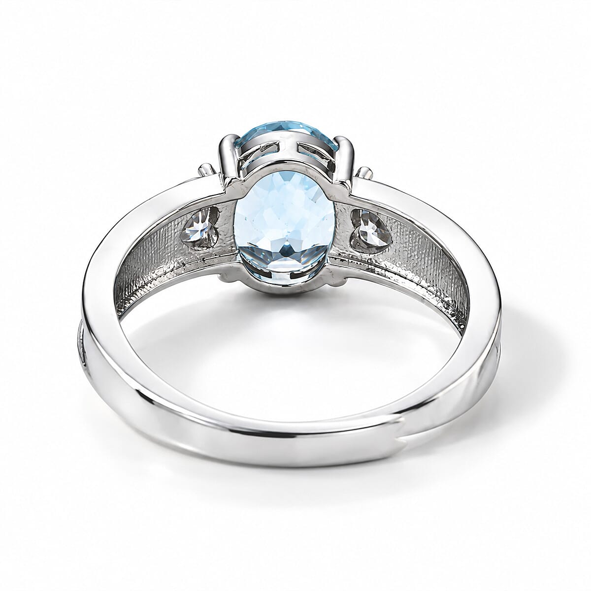Blue Topaz and Simulated Diamond 2.50 ctw Ring in Silvertone (Adjustable)