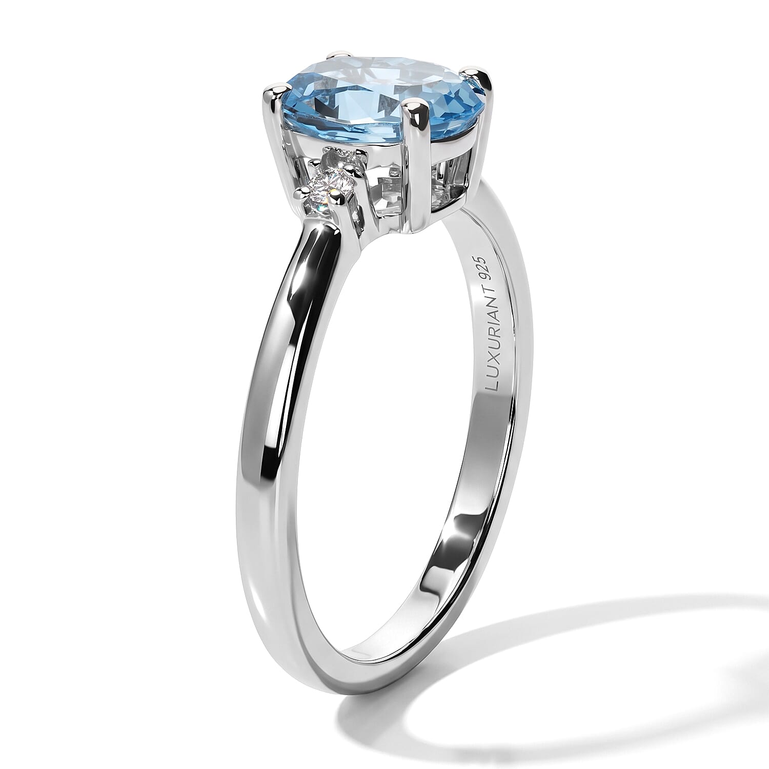 Premium Swiss Blue Topaz and Luxuriant Lab Grown Diamond G-H SI 1.50 ctw Blue Serenity Ring in Rhodium Over Sterling Silver (Size 5.0)