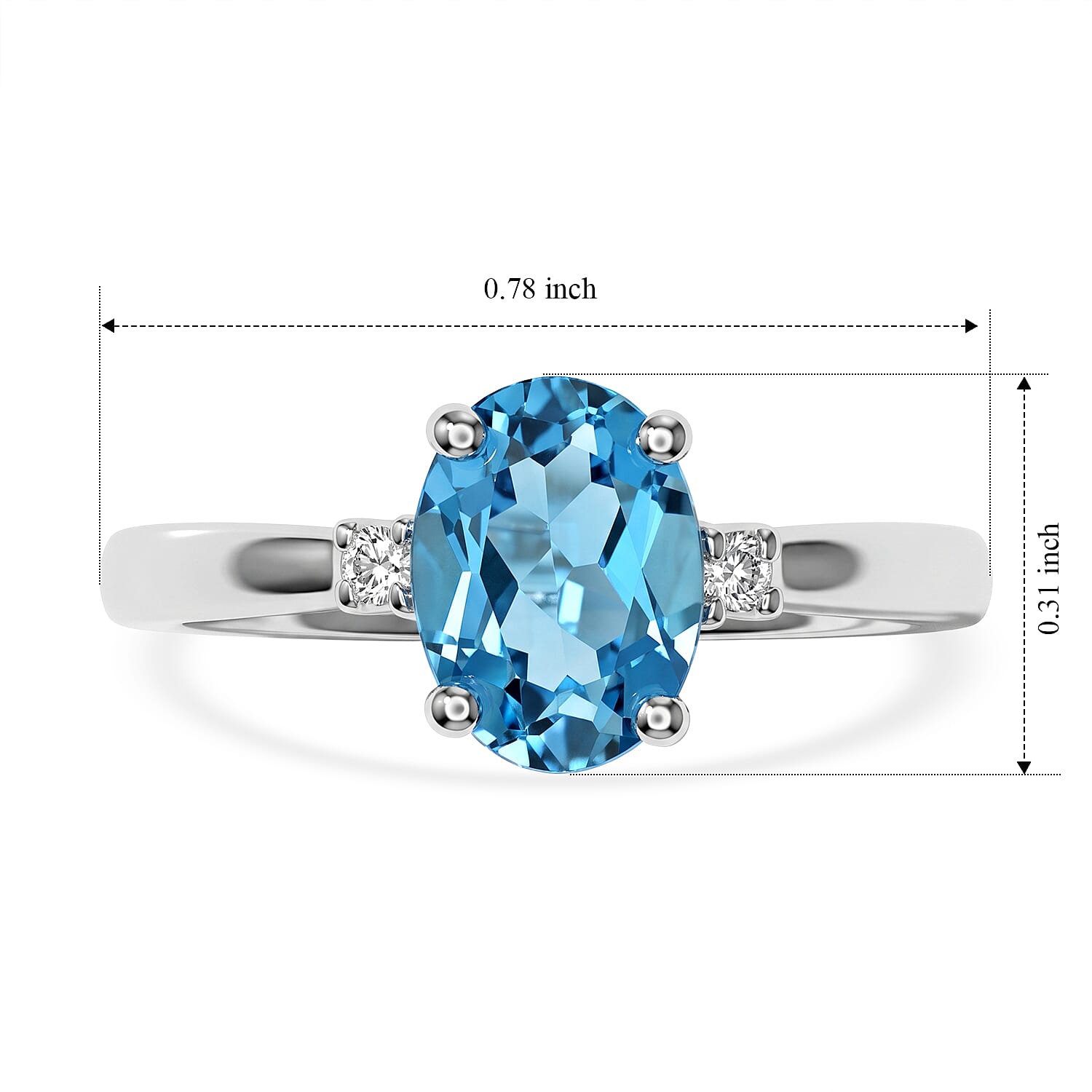 Premium Swiss Blue Topaz and Luxuriant Lab Grown Diamond G-H SI 1.50 ctw Blue Serenity Ring in Rhodium Over Sterling Silver (Size 5.0)