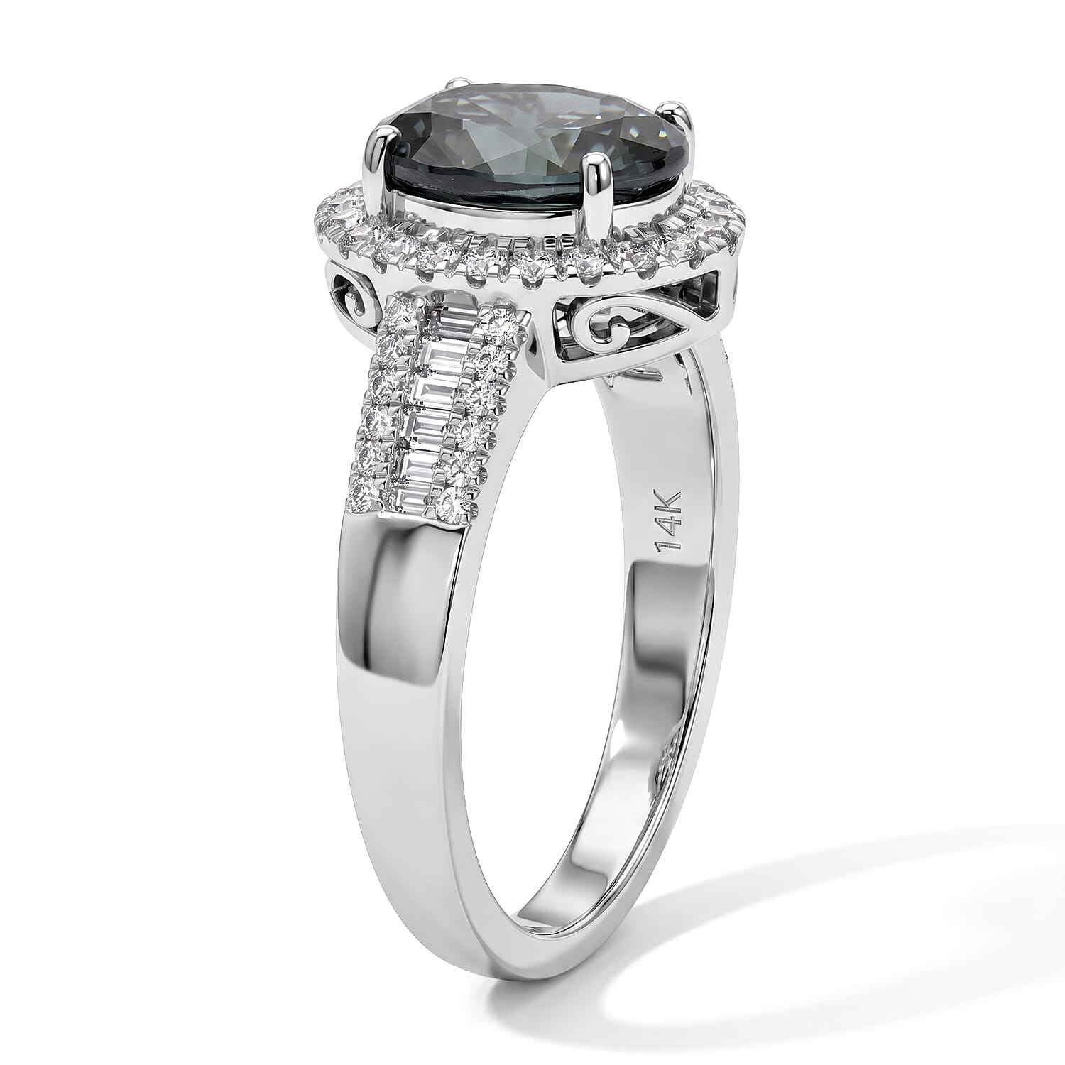 SGL Certified Luxoro AAA Teal Spinel and Diamond I2 3.00 ctw Ring in 14K White Gold (Size 7.0) 4.50 Grams