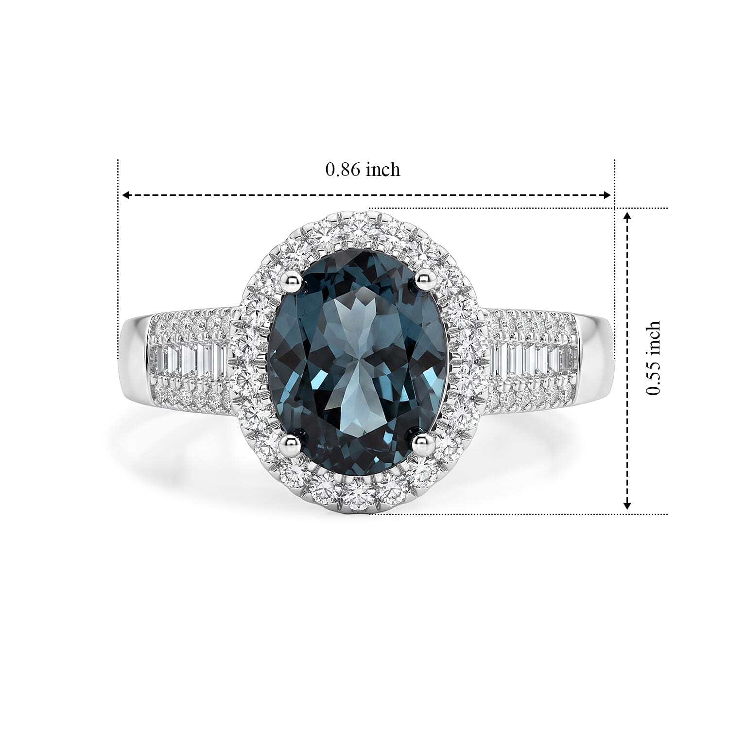 SGL Certified Luxoro AAA Teal Spinel and Diamond I2 3.00 ctw Ring in 14K White Gold (Size 7.0) 4.50 Grams