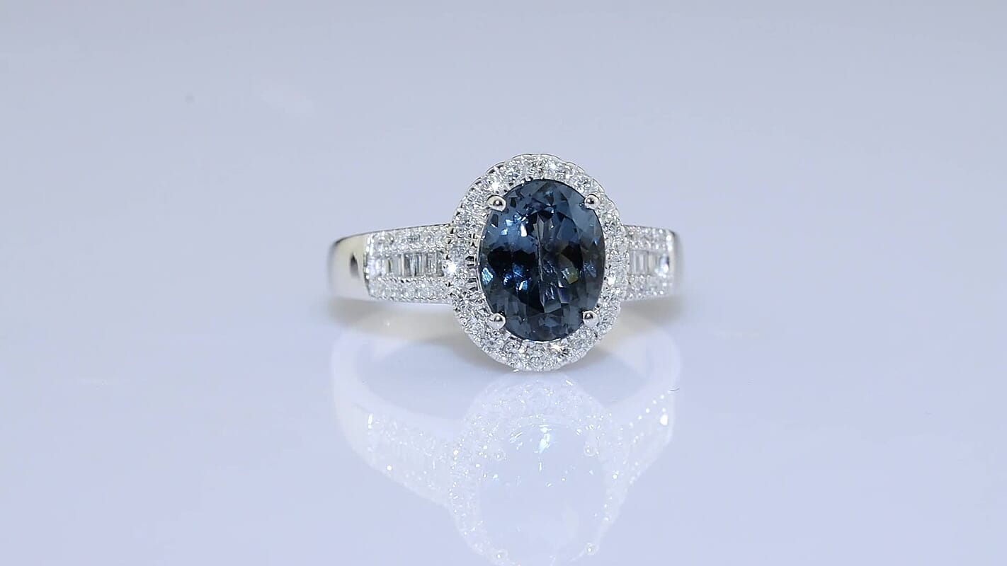 SGL Certified Luxoro AAA Teal Spinel and Diamond I2 3.00 ctw Ring in 14K White Gold (Size 8.0)