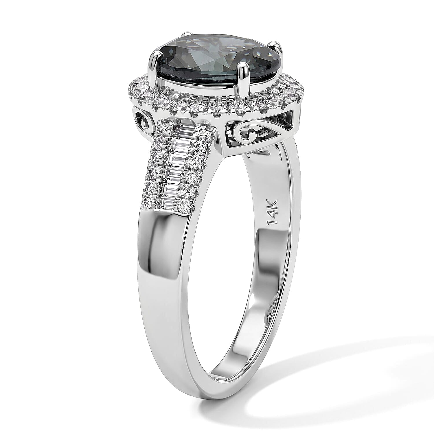 Doorbuster SGL Certified Luxoro AAA Teal Spinel and Diamond I2 3.00 ctw Cocktail Ring in 14K White Gold (Size 8.0) 4.50 Grams