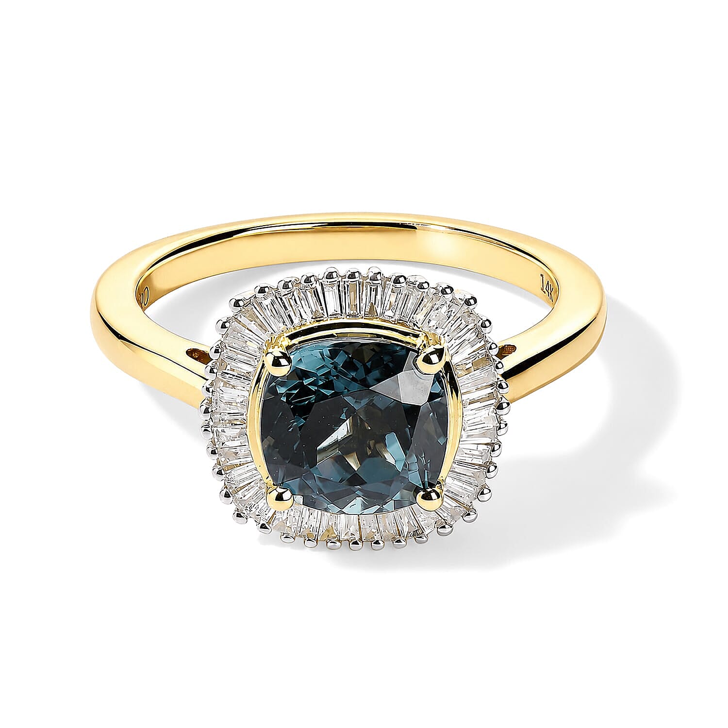 SGL Certified Luxoro AAA Teal Spinel and Diamond I2 2.65 ctw Cocktail Ring in 14K White Gold (Size 6.0)