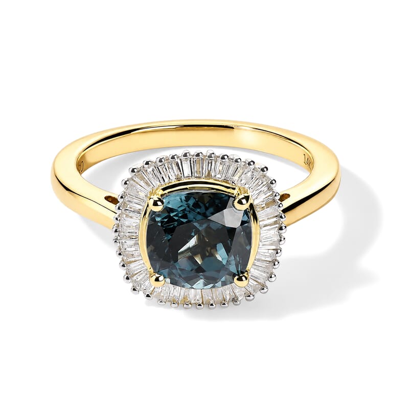 SGL Certified Luxoro AAA Teal Spinel and Diamond I2 2.65 ctw Ring in 14K White Gold (Size 7.0)