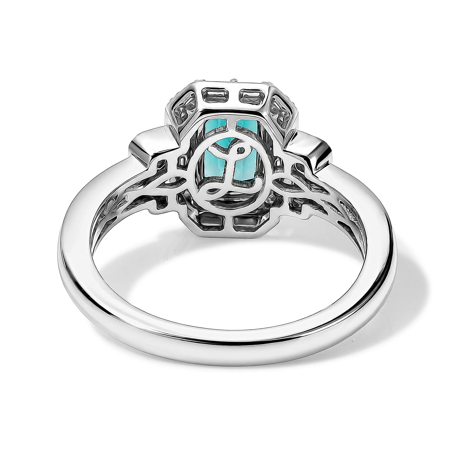 Luxoro AAA Monte Belo Indicolite and Diamond I2 1.40 ctw Art Deco Elegance Ring in 10K White Gold (Size  5.0)