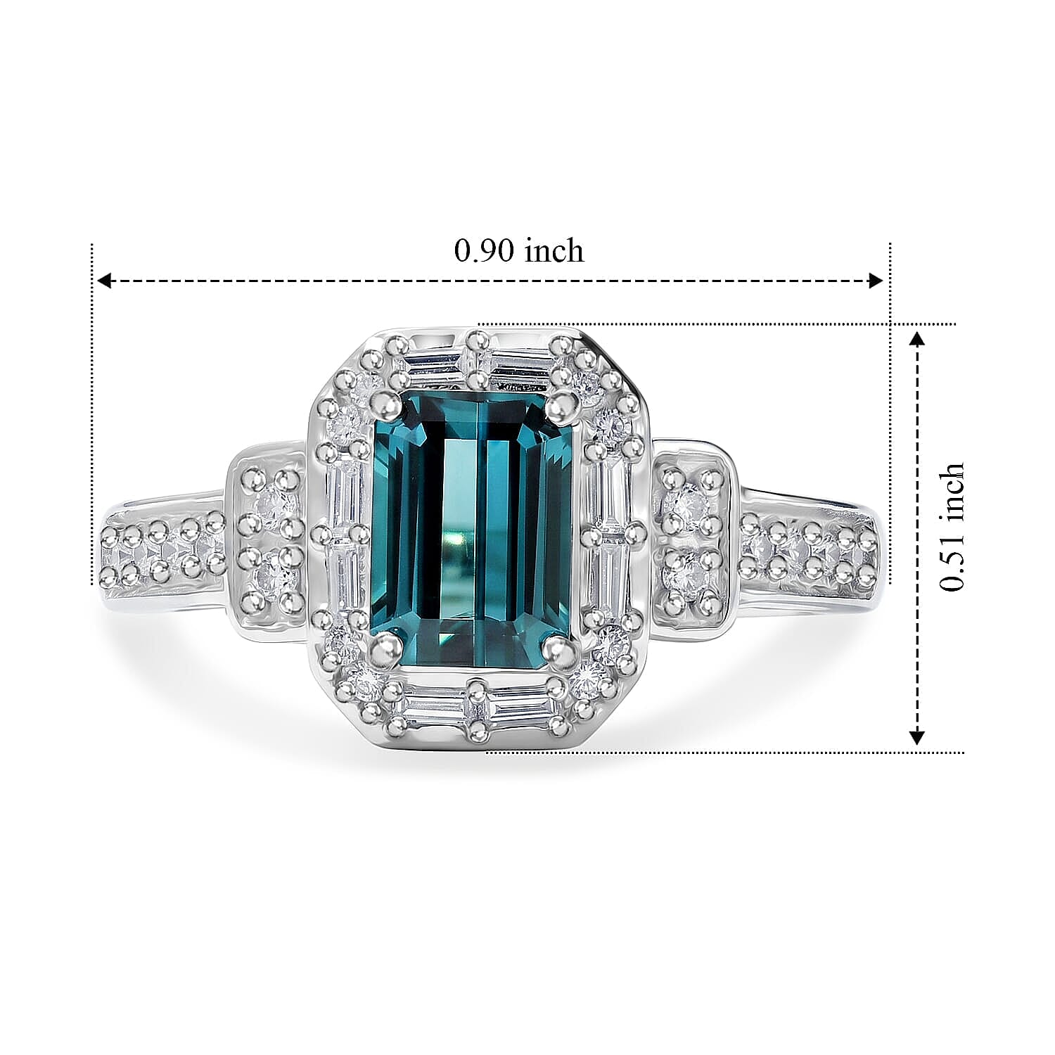 Luxoro AAA Monte Belo Indicolite and Diamond I2 1.40 ctw Art Deco Elegance Ring in 10K White Gold (Size  5.0)