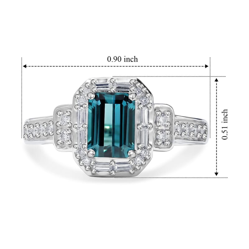 Luxoro AAA Monte Belo Indicolite and Diamond I2 1.40 ctw Art Deco Elegance Ring in 10K White Gold (Size  5.0)