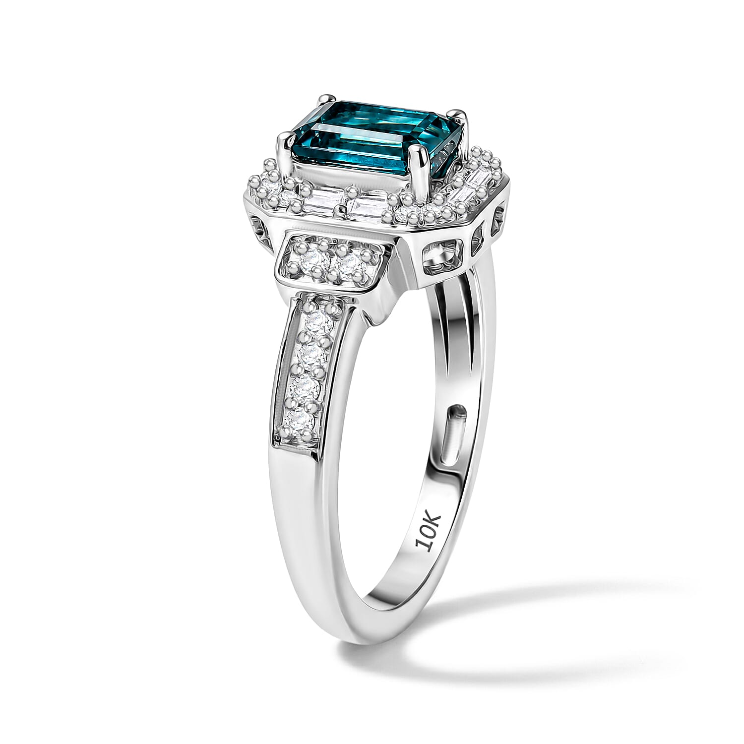 Luxoro AAA Monte Belo Indicolite and Diamond I2 1.40 ctw Art Deco Elegance Ring in 10K White Gold (Size 6.0)