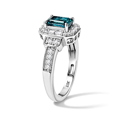 Luxoro AAA Monte Belo Indicolite and Diamond I2 1.40 ctw Art Deco Elegance Ring in 10K White Gold (Size 6.0)