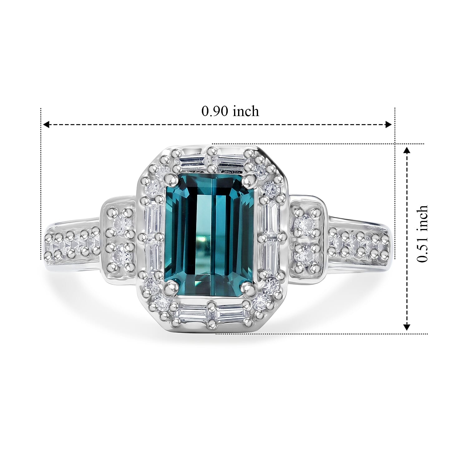Luxoro AAA Monte Belo Indicolite and Diamond I2 1.40 ctw Art Deco Elegance Ring in 10K White Gold (Size 6.0)