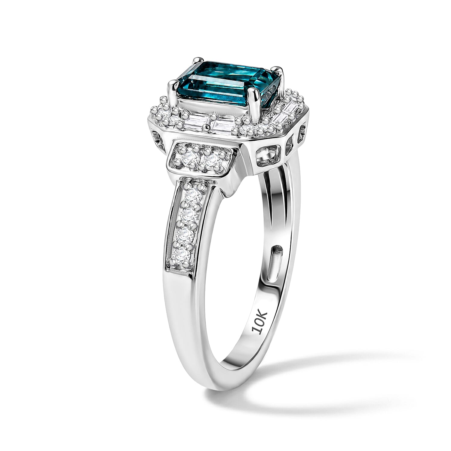 Luxoro AAA Monte Belo Indicolite and Diamond I2 1.40 ctw Art Deco Elegance Ring in 10K White Gold (Size 7.0)