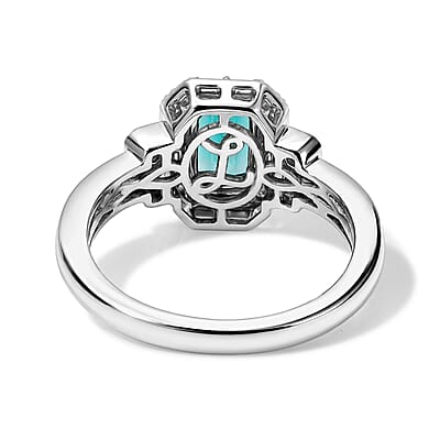 Luxoro AAA Monte Belo Indicolite and Diamond I2 1.40 ctw Art Deco Elegance Ring in 10K White Gold (Size 7.0)