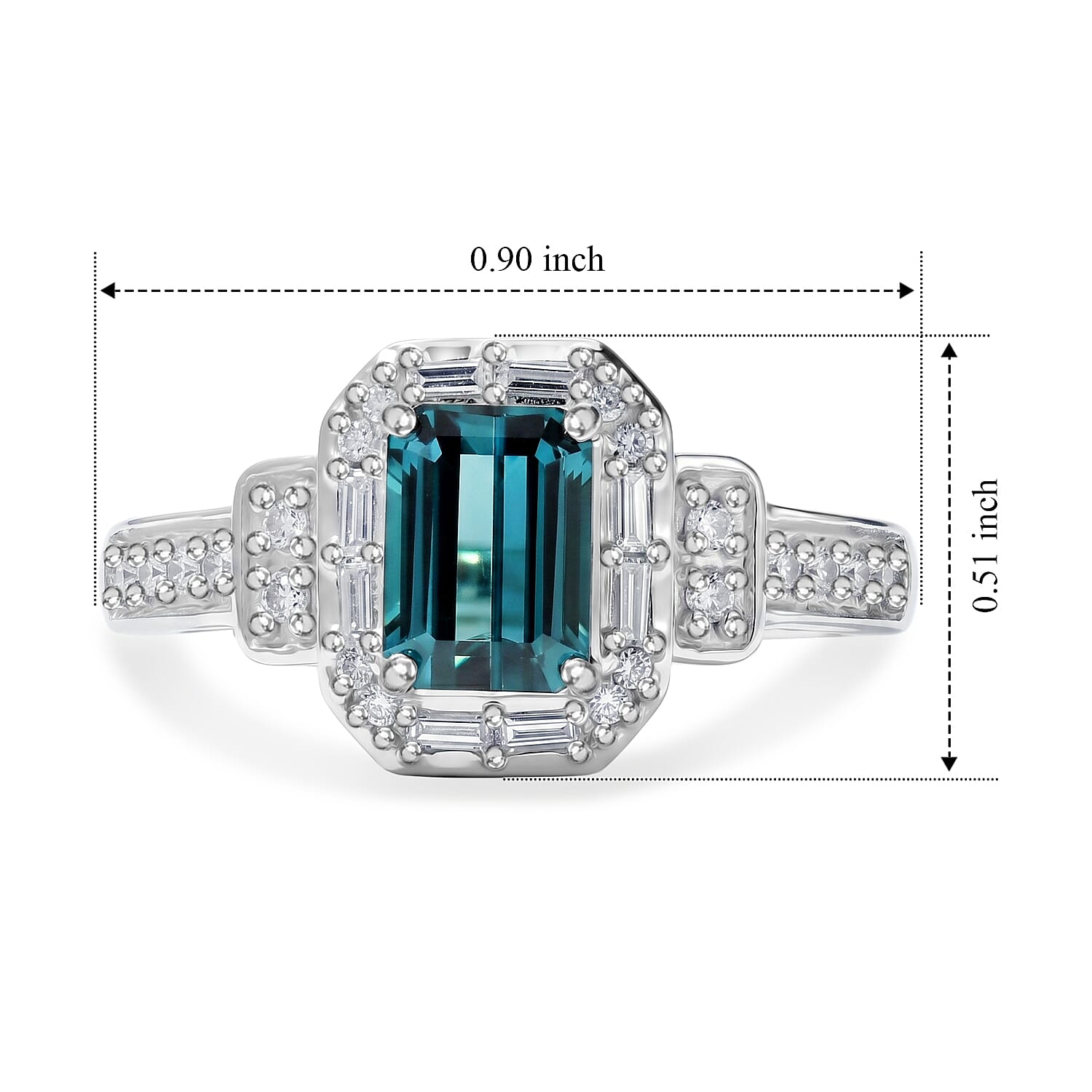 Luxoro AAA Monte Belo Indicolite and Diamond I2 1.40 ctw Art Deco Elegance Ring in 10K White Gold (Size 7.0)