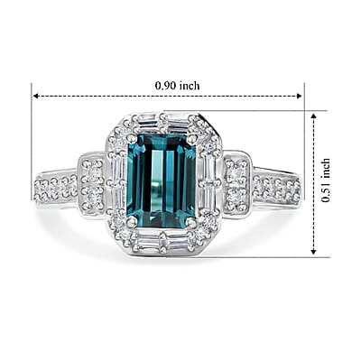 Luxoro AAA Monte Belo Indicolite and Diamond I2 1.40 ctw Art Deco Elegance Ring in 10K White Gold (Size 7.0)