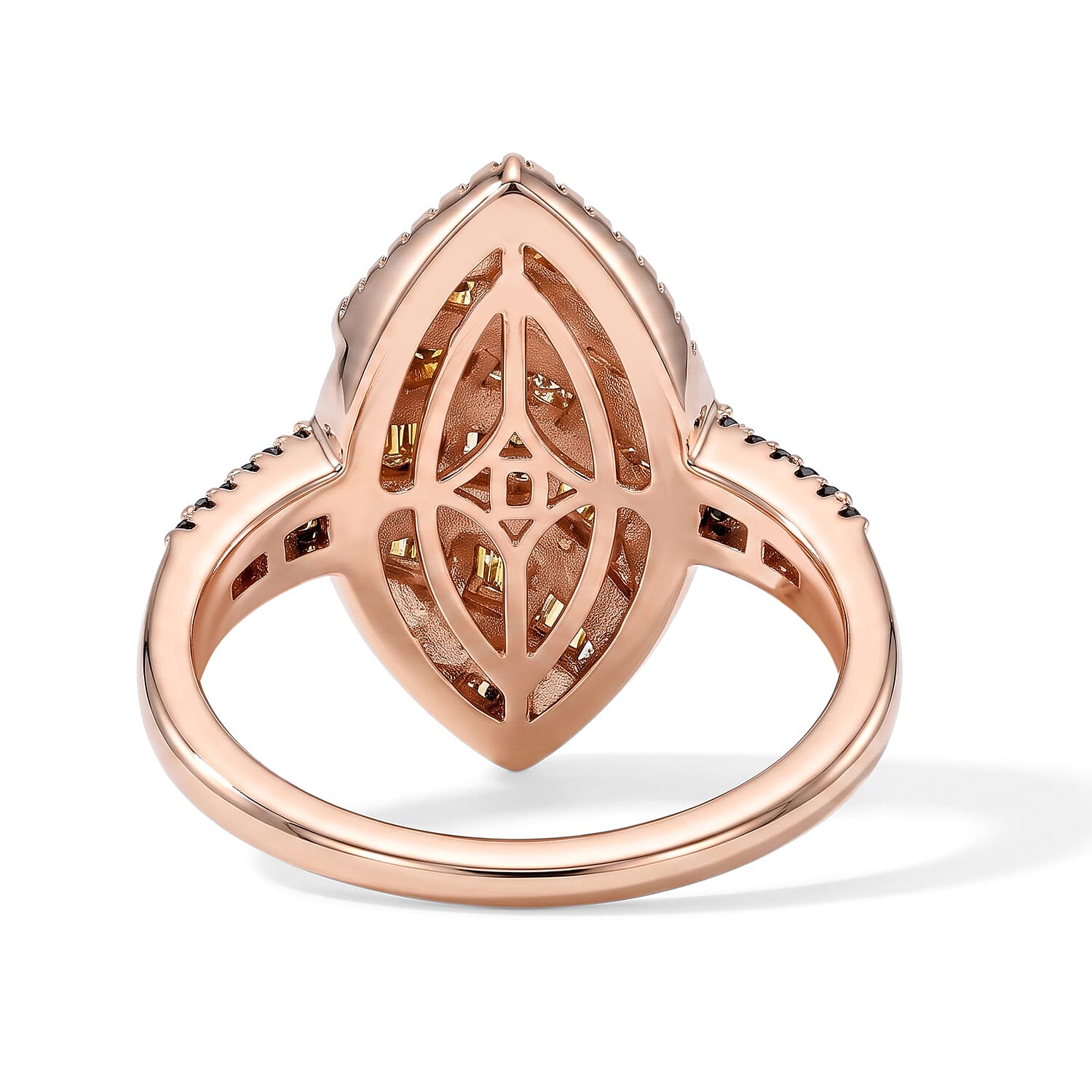 D'Joy Natural Red Diamond 1.00 ctw Radiant Leaf Ring in 18K Vermeil Rose Gold Over Sterling Silver (Size 6.0)
