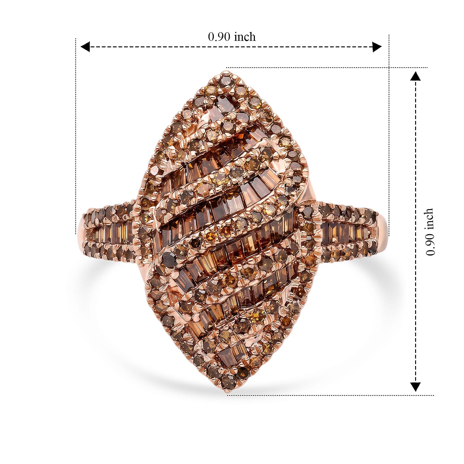 D'Joy Natural Red Diamond 1.00 ctw Radiant Leaf Ring in 18K Vermeil Rose Gold Over Sterling Silver (Size 6.0)