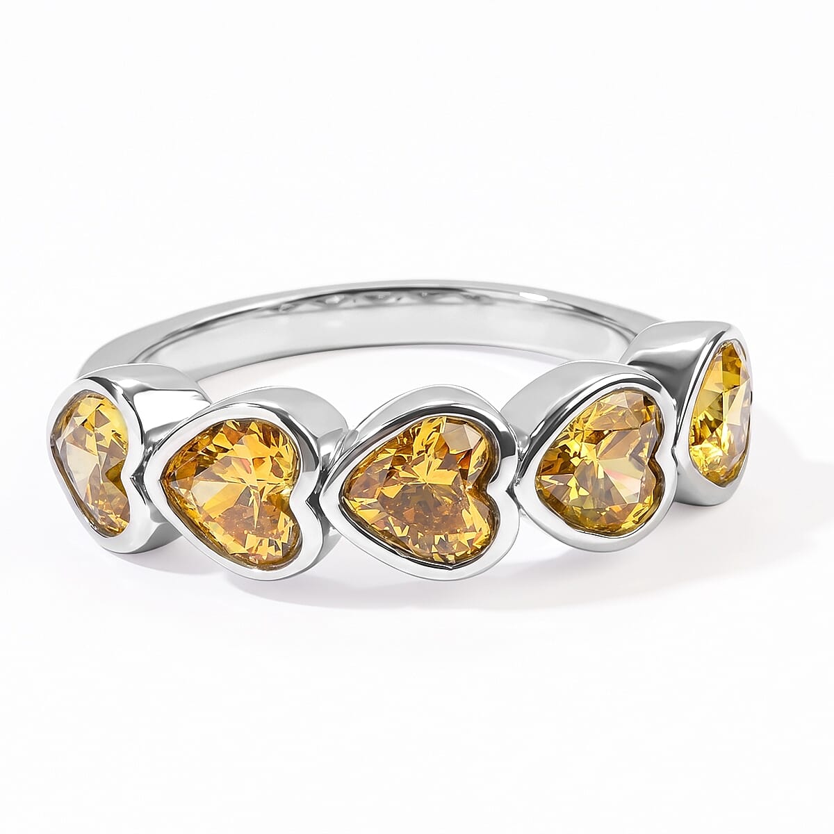 EverTrue Simulated Canary Diamond 5 Stone Ring in Stainless Steel (Size 5.0)