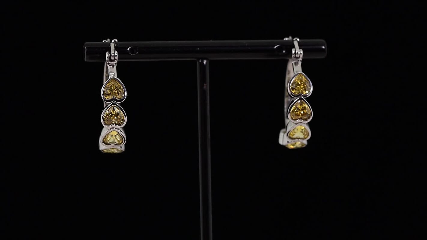EverTrue Simulated Canary Dimond Hoop Earrings in Stainless Steel