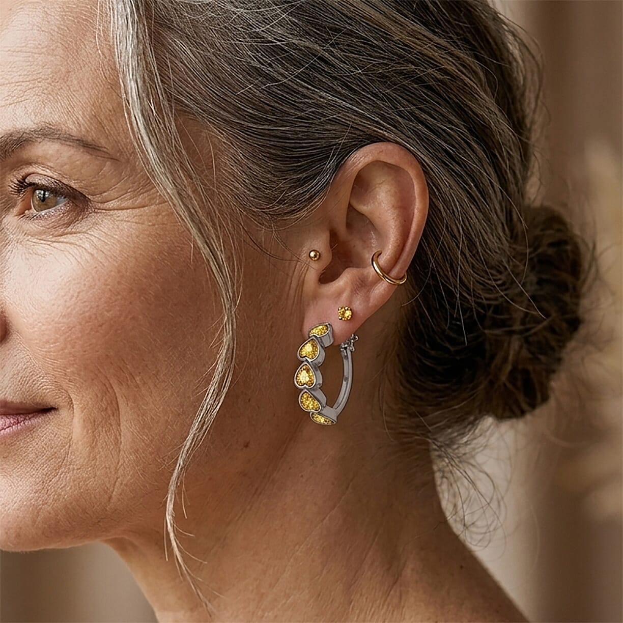 EverTrue Simulated Canary Dimond Hoop Earrings in Stainless Steel
