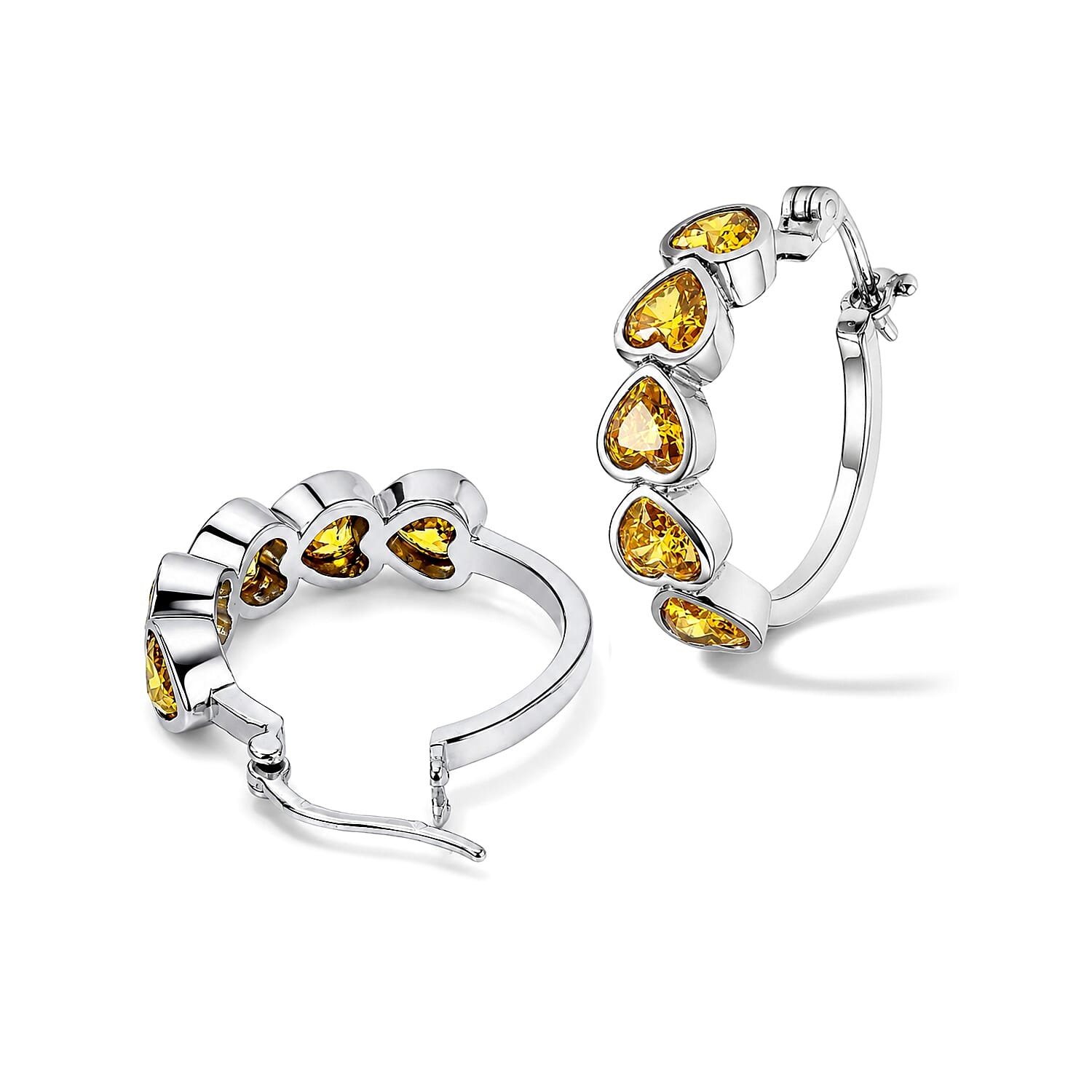 EverTrue Simulated Canary Dimond Hoop Earrings in Stainless Steel