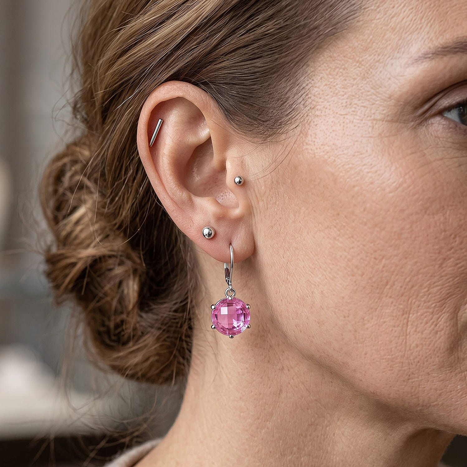 EverTrue Simulated Pink Diamond Solitaire Earrings in Stainless Steel