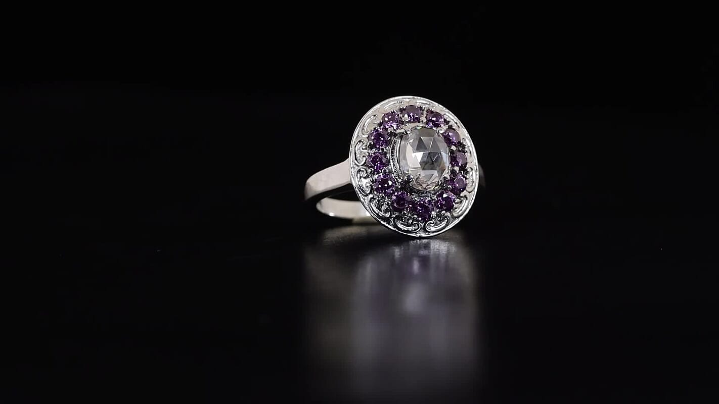 EverTrue Simulated White and Amethyst Color Diamond Ring in Stainless Steel (Size 10.0)