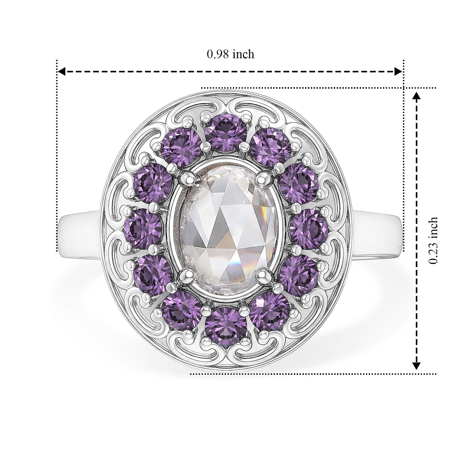 EverTrue Simulated White and Amethyst Color Diamond Ring in Stainless Steel (Size 5.0)