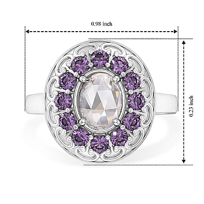 EverTrue Simulated White and Amethyst Color Diamond Ring in Stainless Steel (Size 5.0)