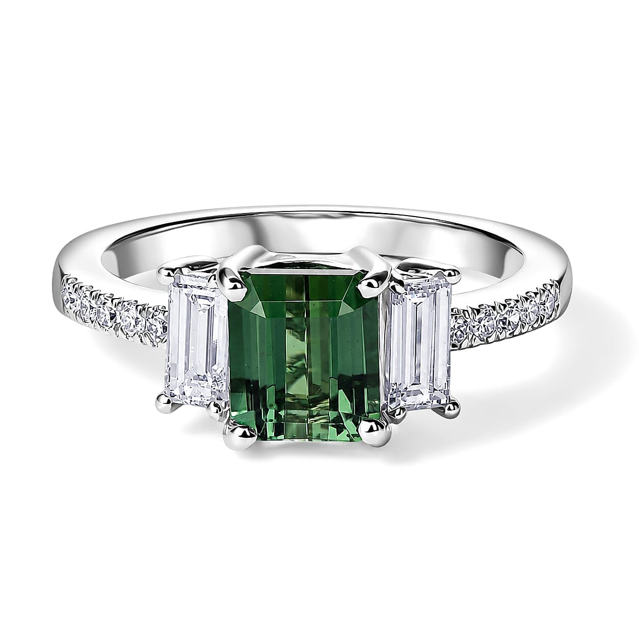 AAA Mint Tourmaline and Luxuriant Lab Grown Diamond E-F VS 2.25 ctw Ring in 10K White Gold (Size 6.0)