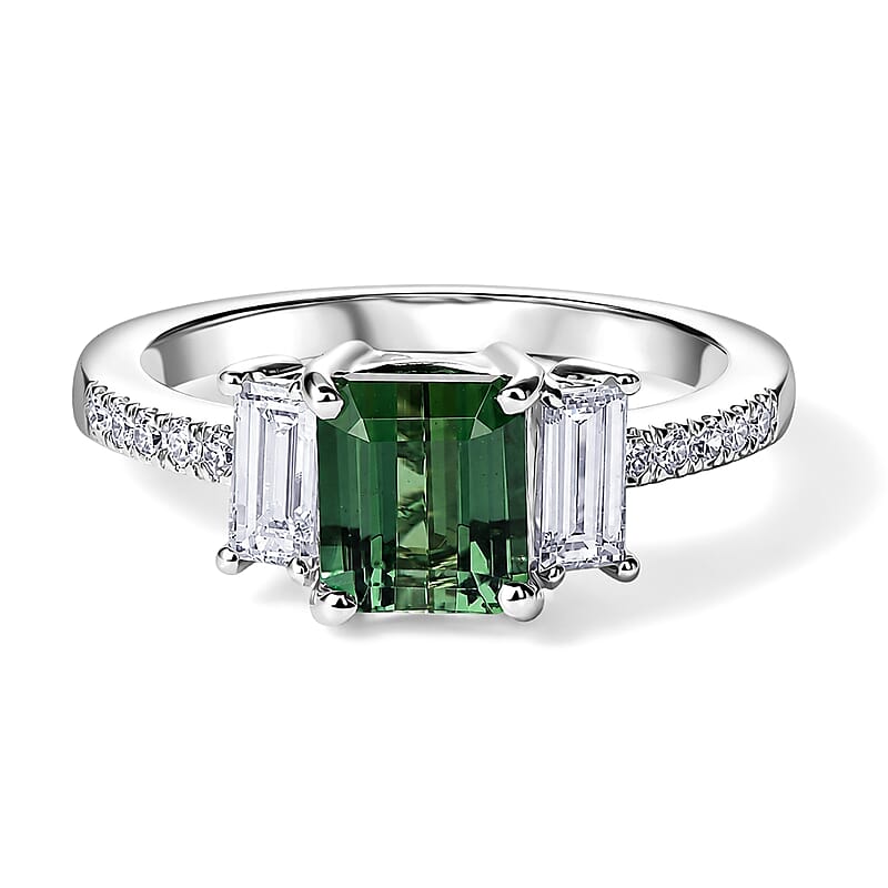 AAA Mint Tourmaline and Luxuriant Lab Grown Diamond E-F VS 2.25 ctw Ring in 10K White Gold (Size 6.0)