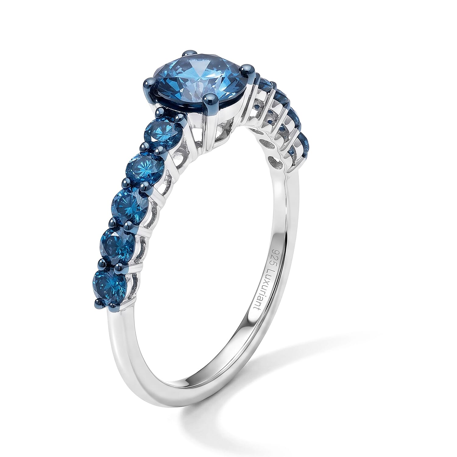 Luxuriant Lab Grown Blue Diamond (IR) VS-SI 1.50 ctw Ring in Rhodium Over Sterling Silver (Size 5.0)